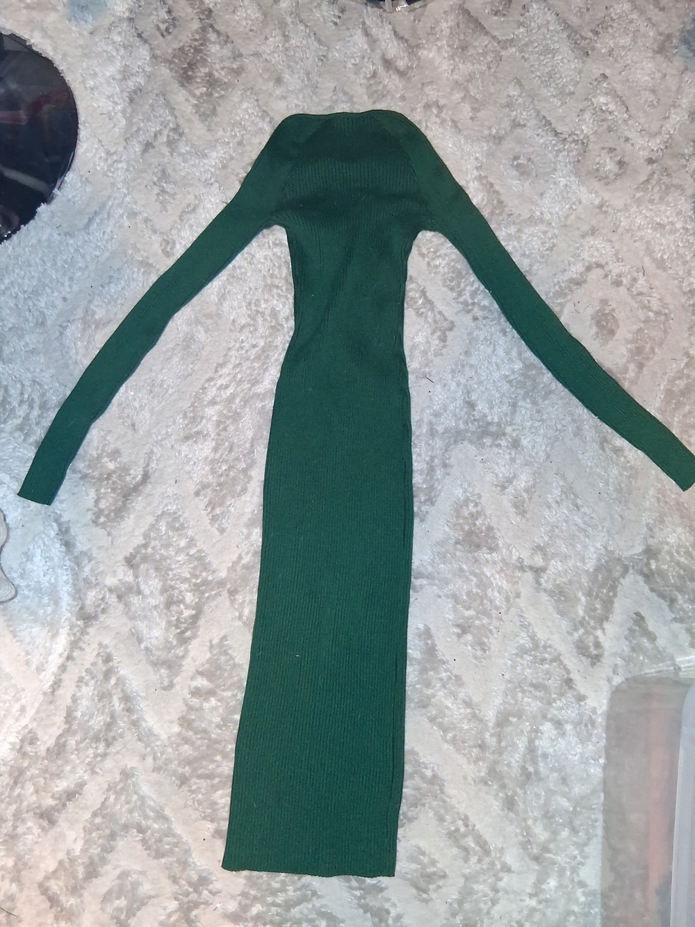 Long Sleeve Ribbed Green Knit Dress